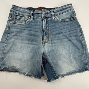 Judy Blue Denim Shorts Cutoff High Waist Raw Hem JB152276LT Womens M Light Wash